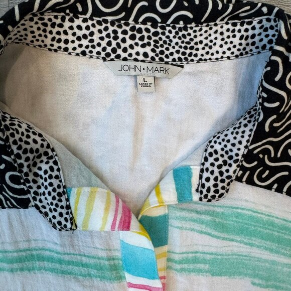 John Mark Beach Scene button down blouse long sleeve size large D22 - Picture 2 of 5